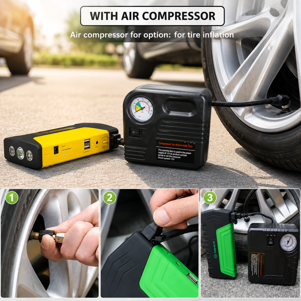 Автомобільний пускозарядний пристрій Jump Starter 9980 мАг з компресором у кейсі
