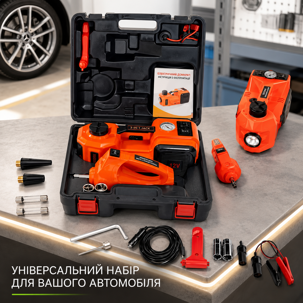 Домкрат 5 тонн 4 в 1 гідравлічний фотоелектричний С 12 В з насосом lifting jack / Гідравлічний домкрат / Електродомкрат автомобільний